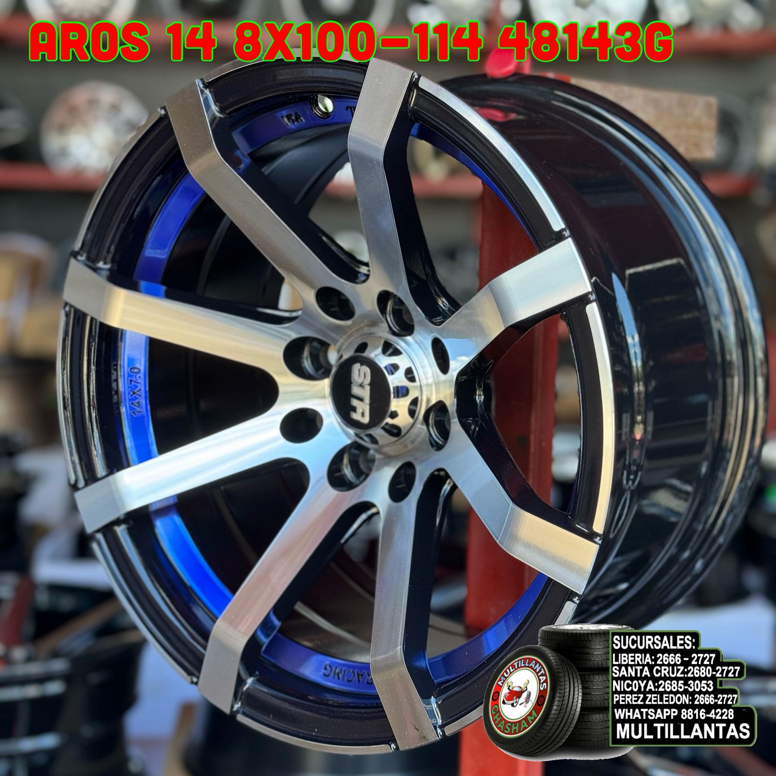 AROS # 14X7 4X100-114 ET0 BM-BL 48143G